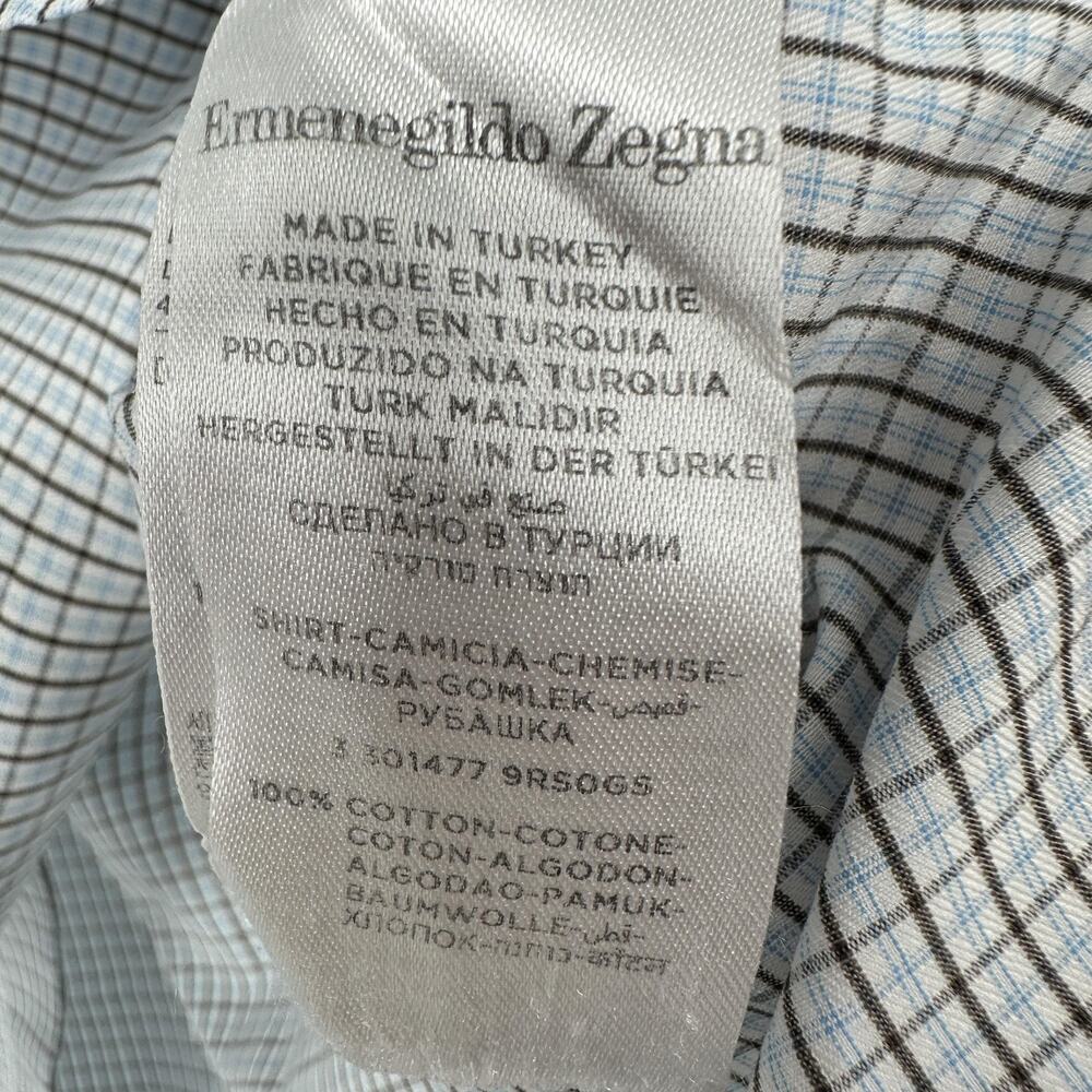 Ermenegildo Zegna Dress Shirt Mens 17.5 XL Blue Brown Check Cotton Long Sleeve - Picture 8 of 11